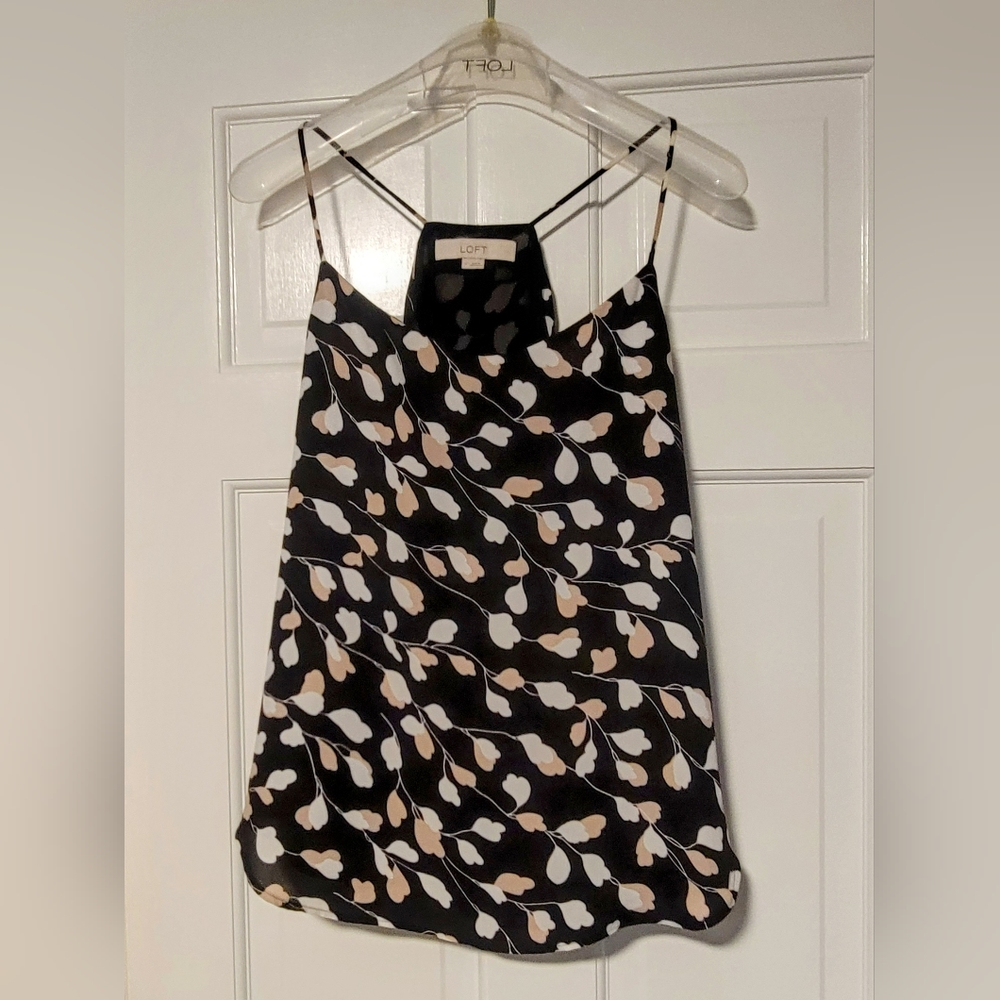 LOFT Black w/Tan & Cream Floral Vine Print Camisole